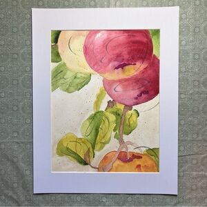 Colorful Hand Painted Fruit Watercolor Kitchen Art Painting with White Matting